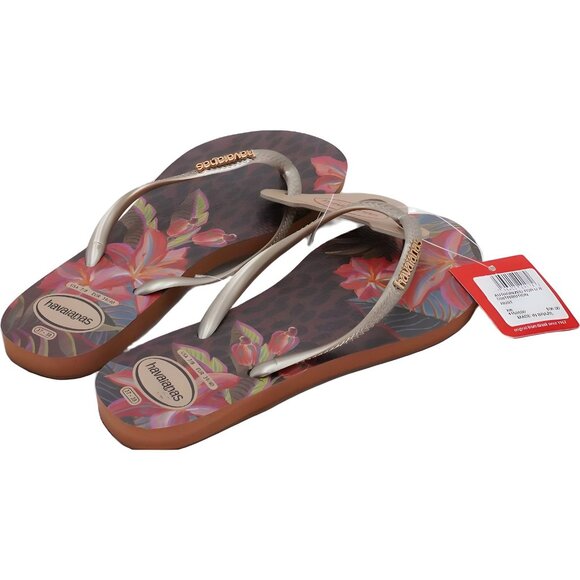 Havaianas Slim Floral Flip Flop Beach Sandals Gold Straps Women's EU 40 - Picture 3 of 6